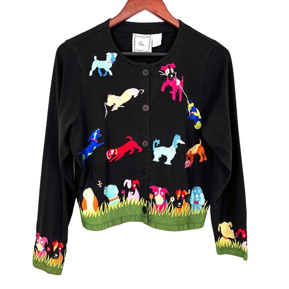 Michael Simon Tops - Michael Simon Lite Womens Sz Medium Wearable Art Dog Sweater Jacket Shirt Top